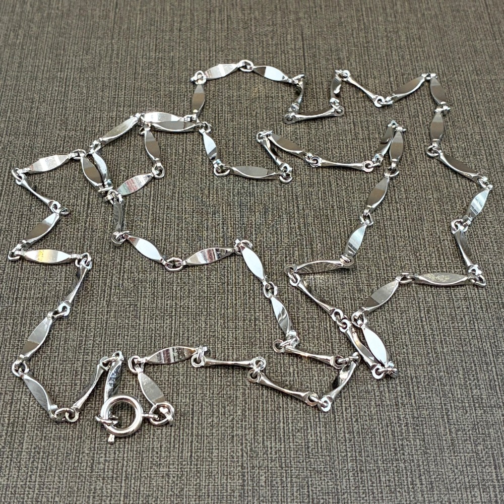 Vintage Necklace Long Silver Tone Navette Bar Link Chain 39"